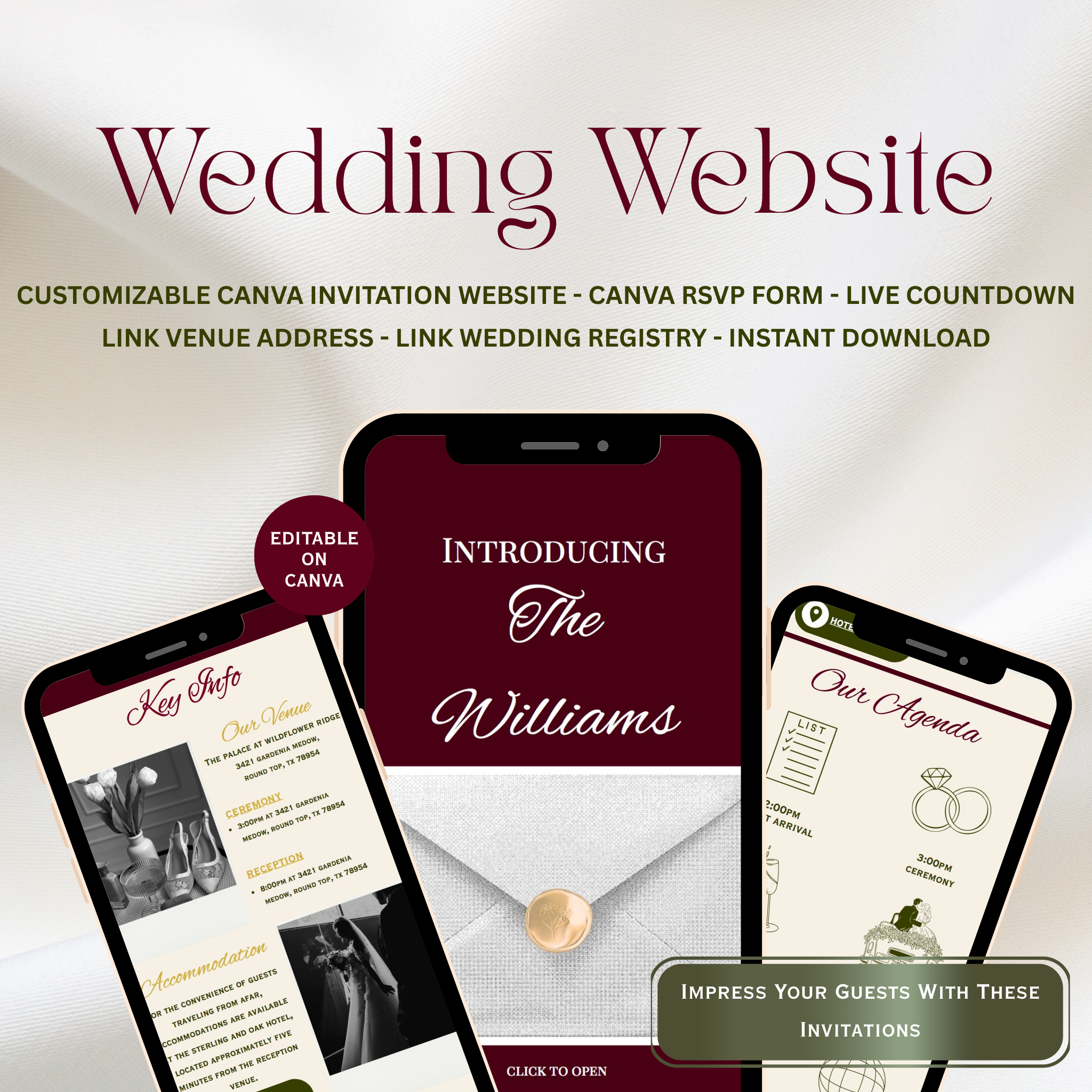 Classic Wedding Website | Live Countdown + Trackable RSVP | Fully Customizable