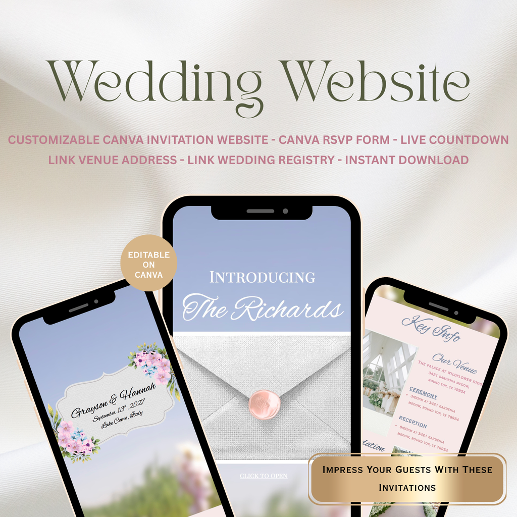 European Style Wedding Website | Live Countdown + Trackable RSVP | Fully Customizable