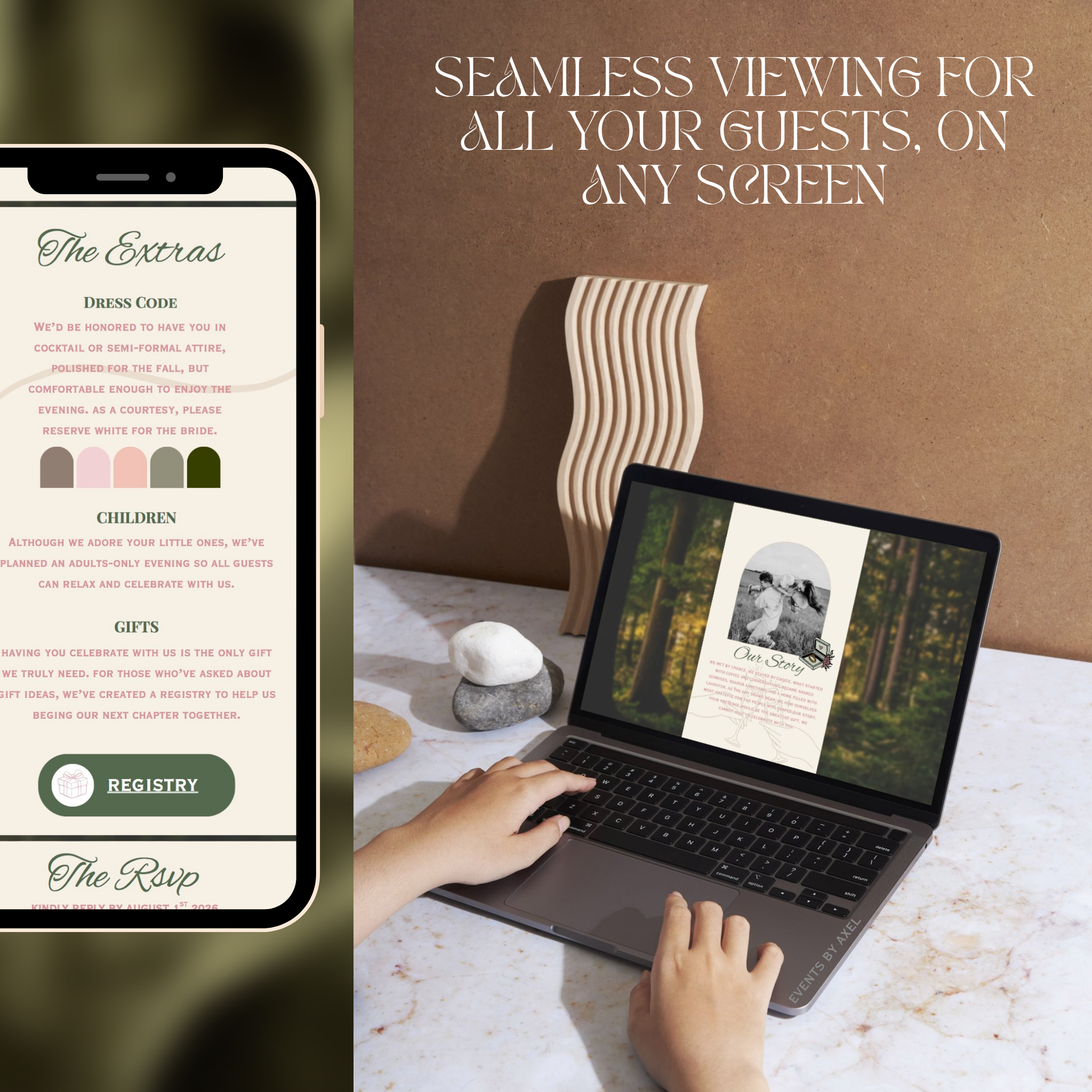 Olive Green And Pink Blush Wedding Website | Live Countdown + Trackable RSVP | Fully Customizable