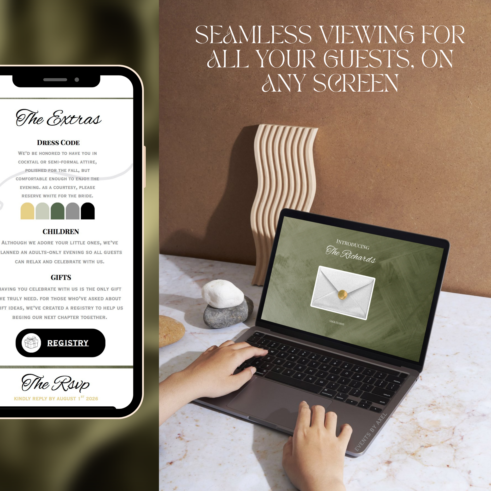 Olive Green And Gold Wedding Website + Save The Date | Live Countdown + Trackable RSVP | Fully Customizable