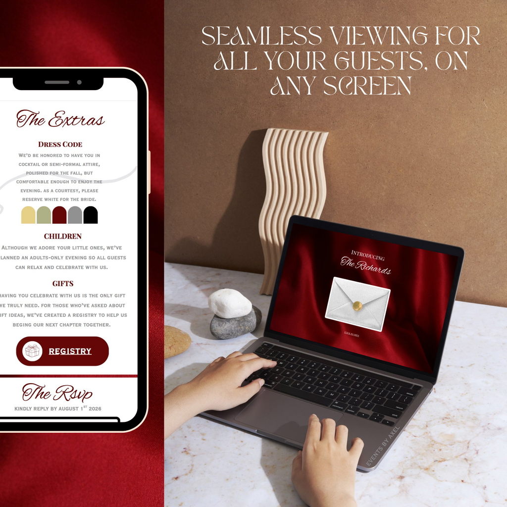 Classic Wine Wedding Website + Save The Date | Live Countdown + Trackable RSVP | Fully Customizable