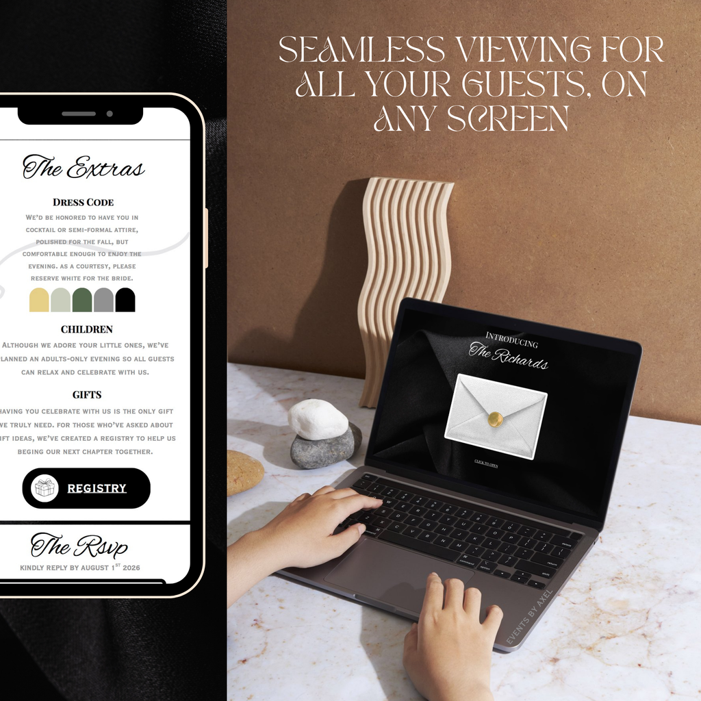 Piano Black And White Wedding Website + Save The Date | Live Countdown + Trackable RSVP | Fully Customizable