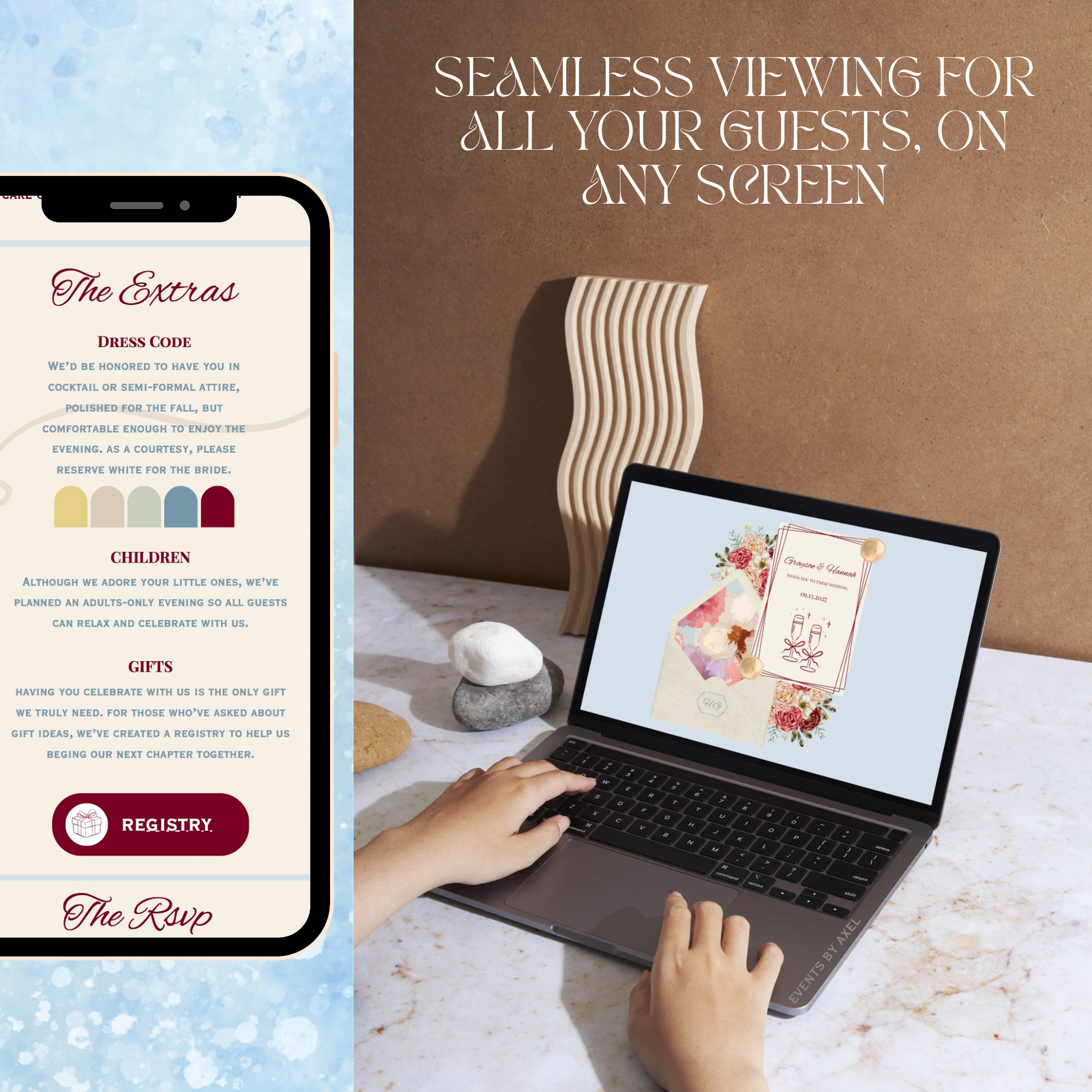 Blue And Wine Wedding Website | Live Countdown + Trackable RSVP | Fully Customizable