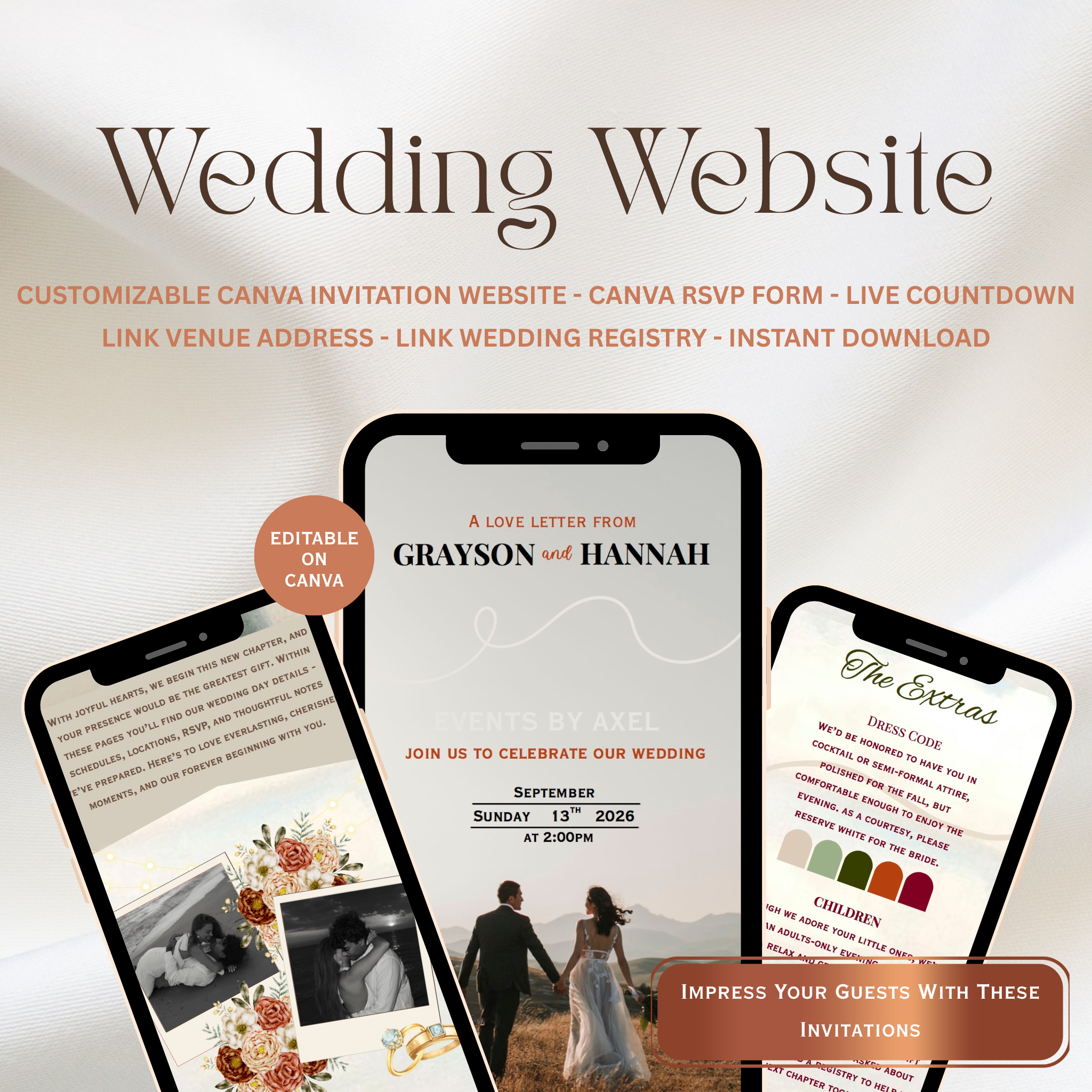 Oak And Maple | Fall Wedding Website | Live Countdown + Trackable RSVP | Fully Customizable