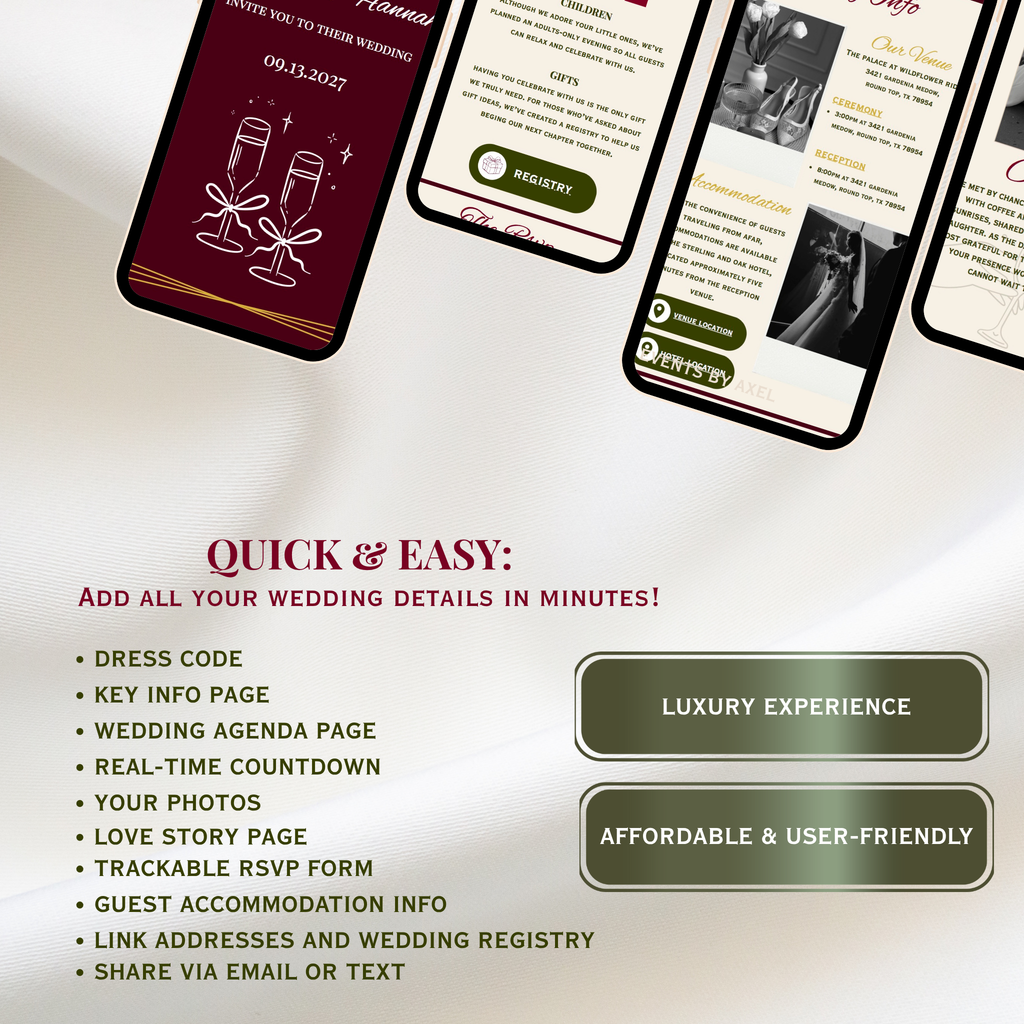 Classic Wedding Website | Live Countdown + Trackable RSVP | Fully Customizable
