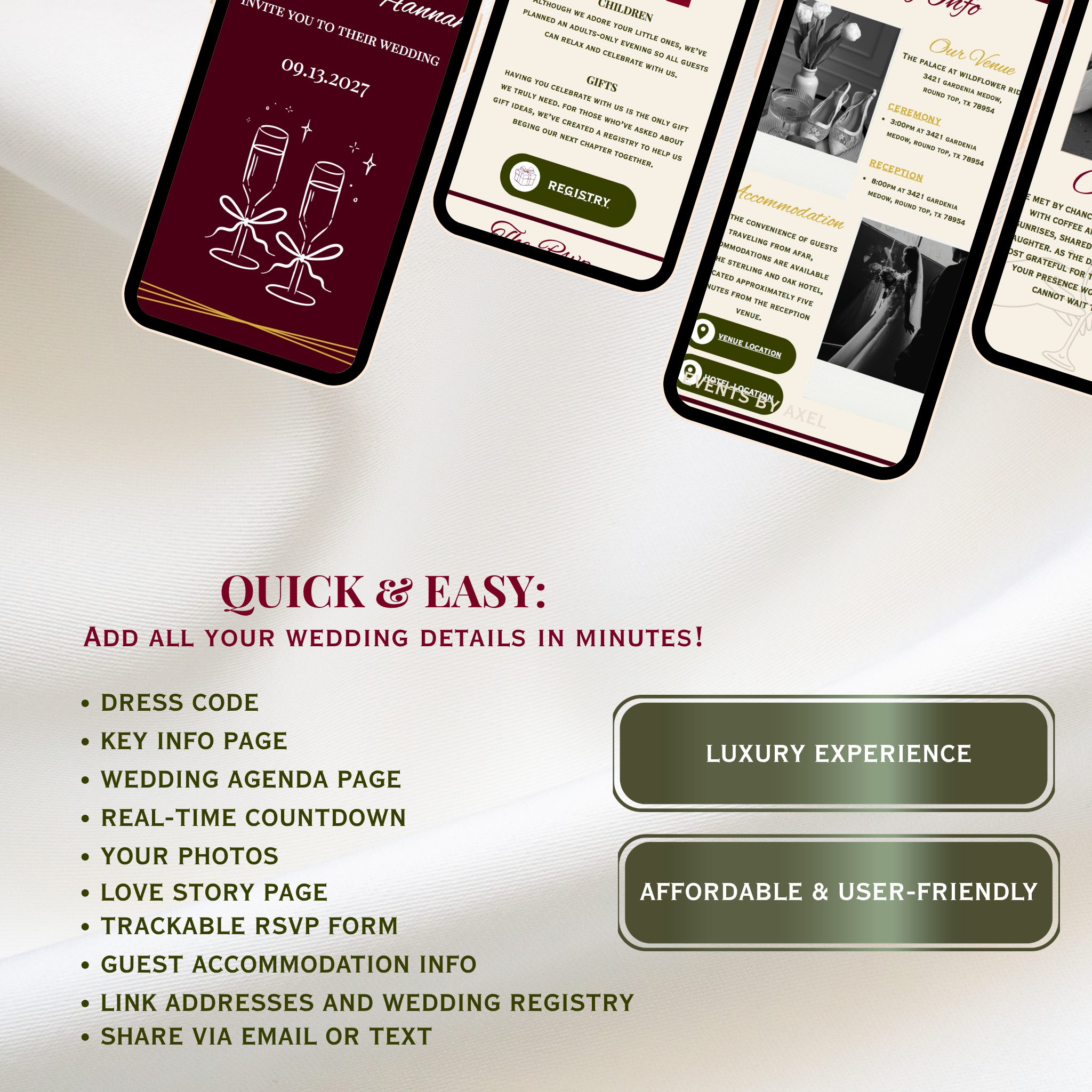 Classic Wedding Website | Live Countdown + Trackable RSVP | Fully Customizable
