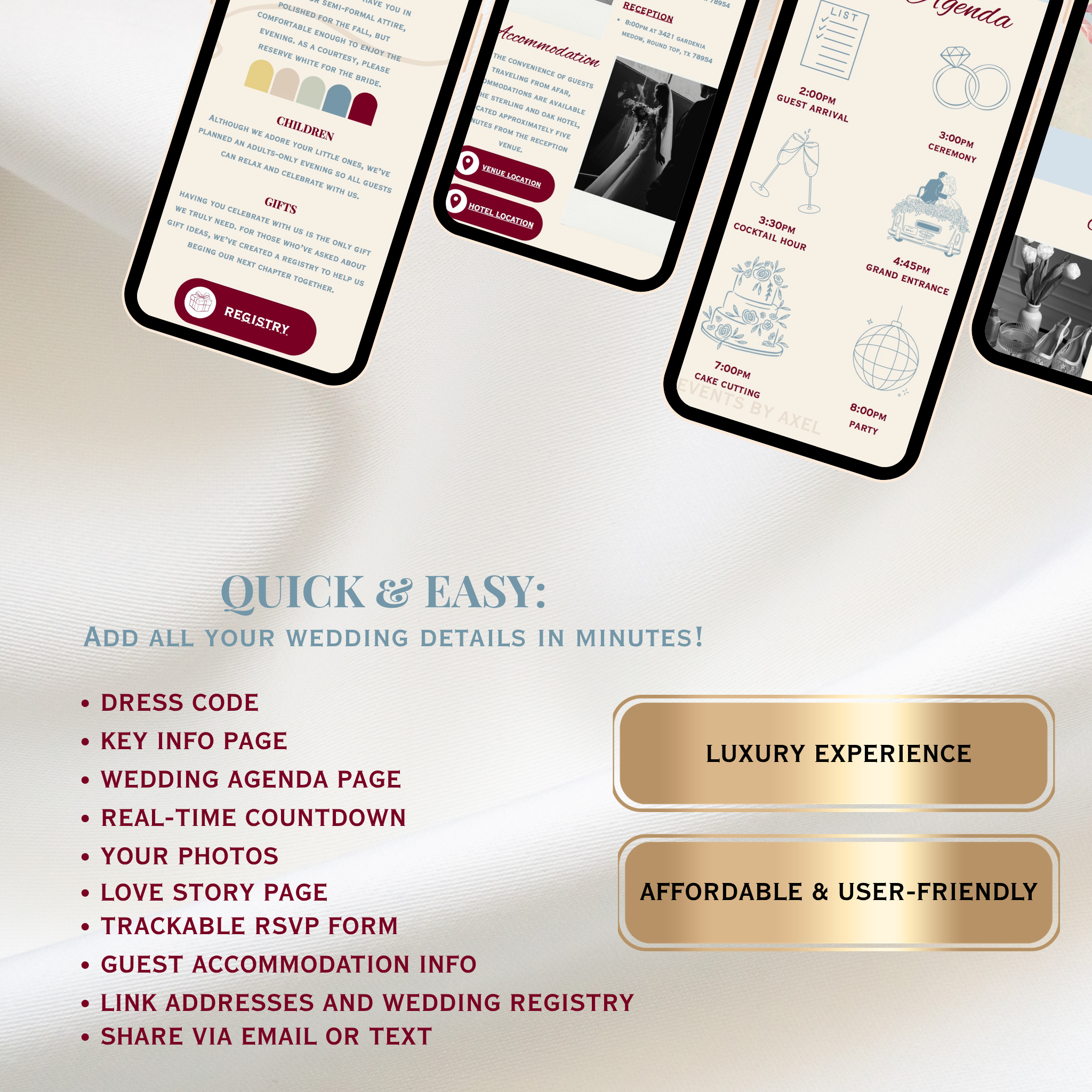Blue And Wine Wedding Website | Live Countdown + Trackable RSVP | Fully Customizable
