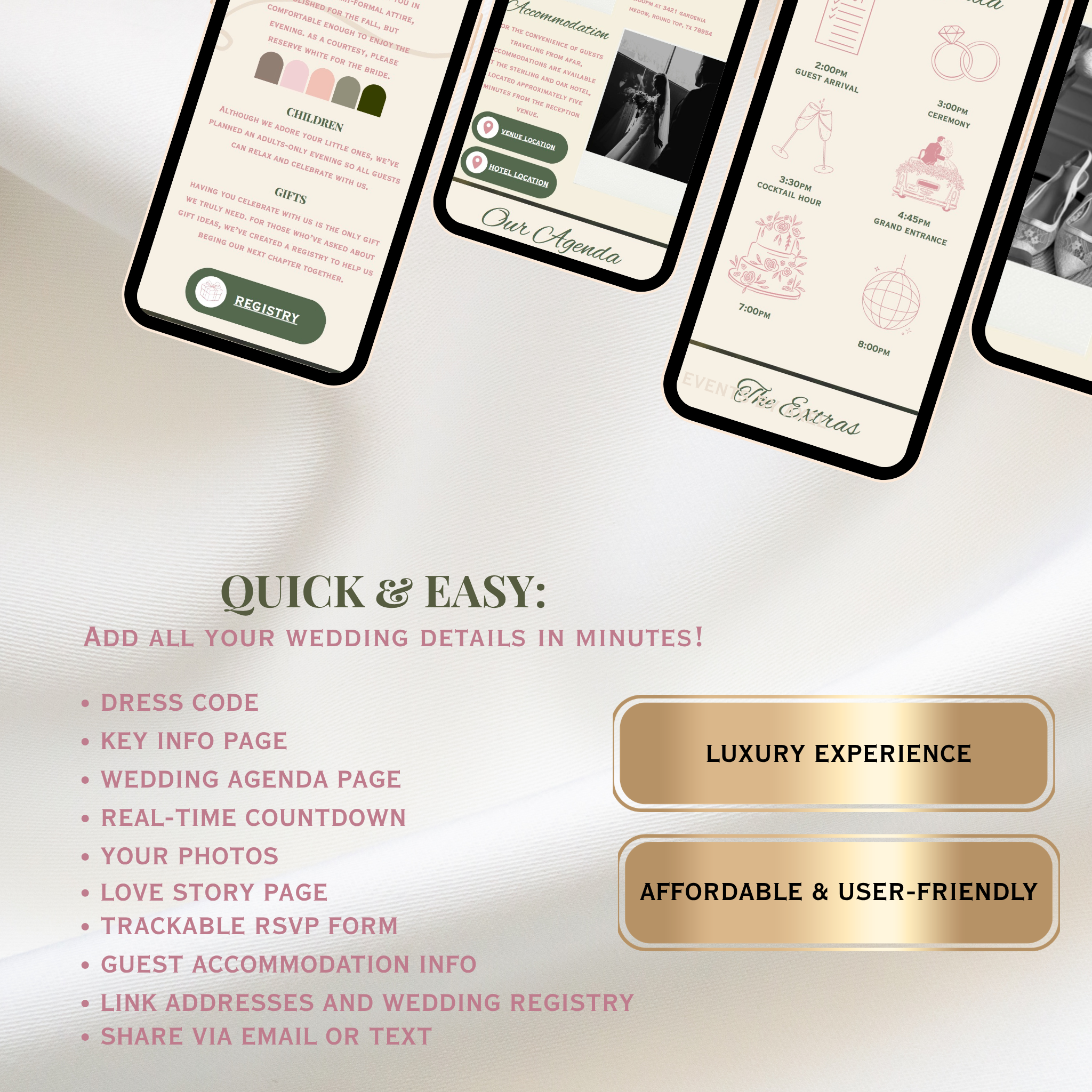 Olive Green And Pink Blush Wedding Website | Live Countdown + Trackable RSVP | Fully Customizable