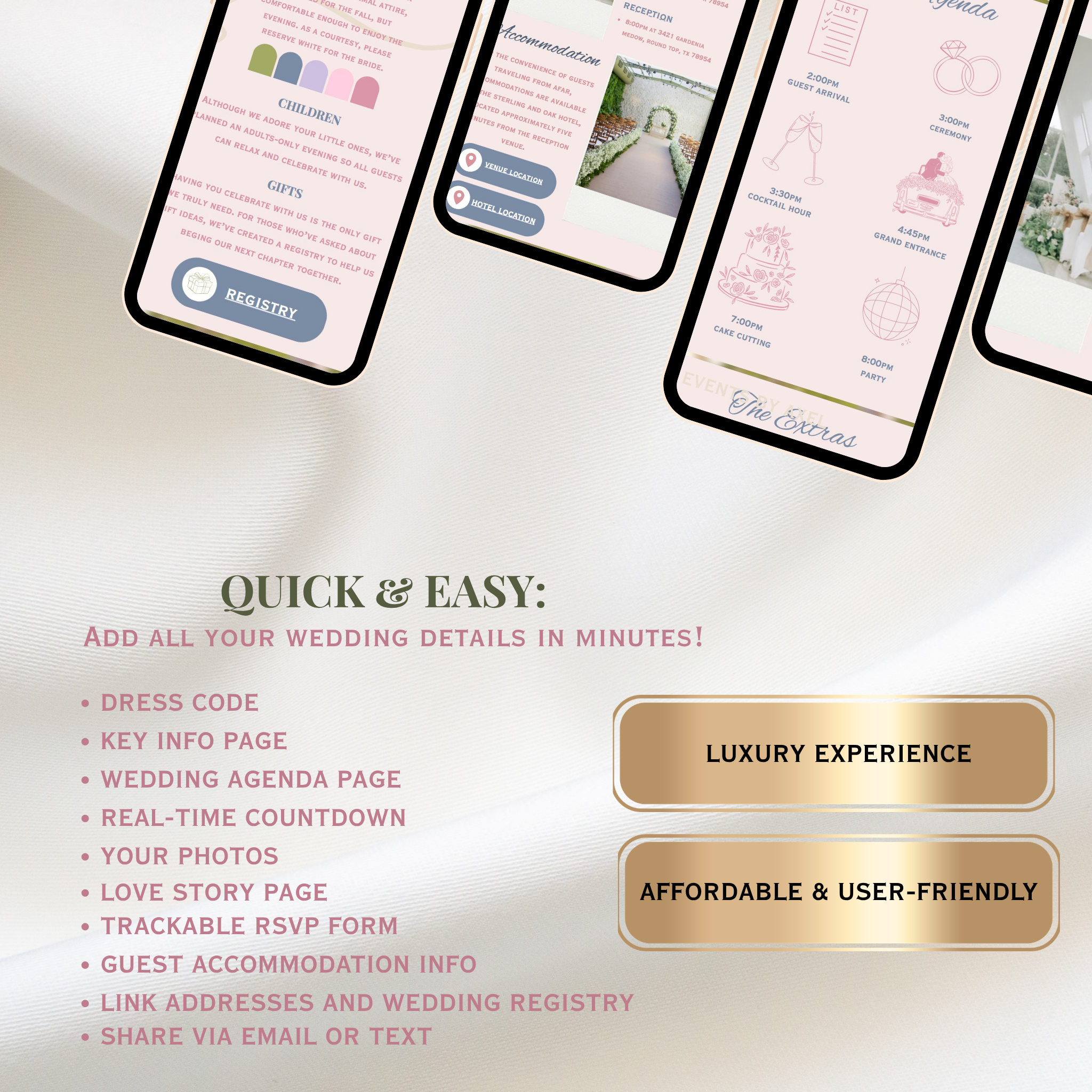 European Style Wedding Website | Live Countdown + Trackable RSVP | Fully Customizable