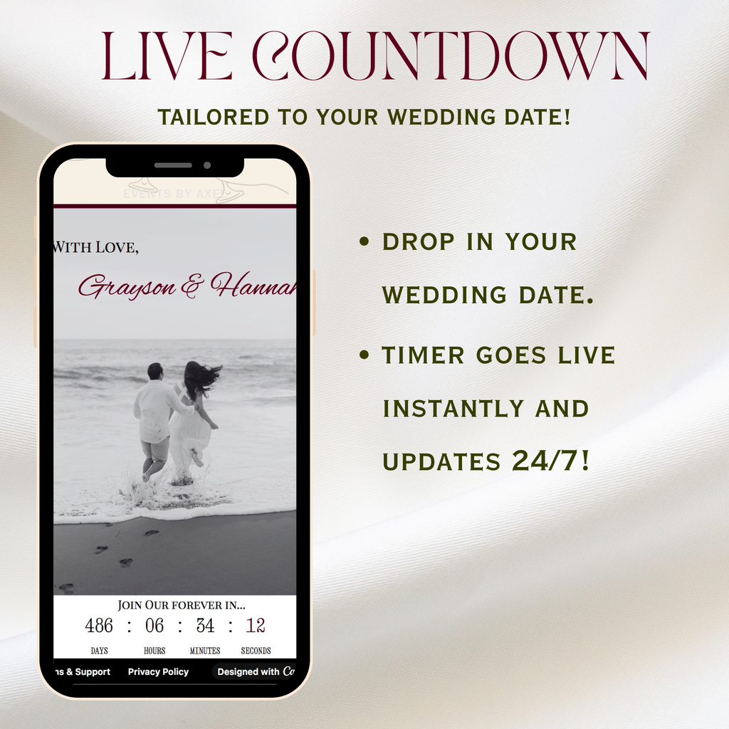 Classic Wedding Website | Live Countdown + Trackable RSVP | Fully Customizable