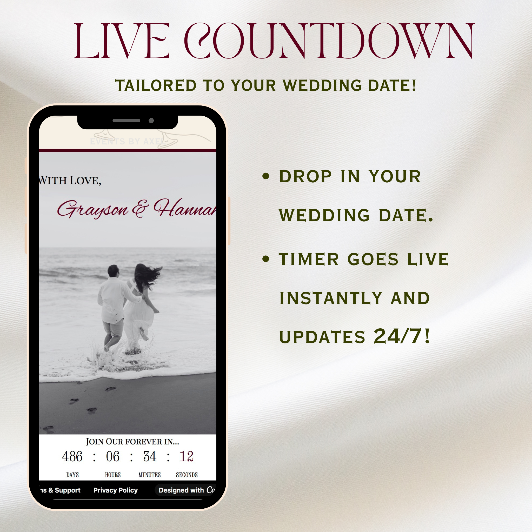 Classic Wedding Website | Live Countdown + Trackable RSVP | Fully Customizable