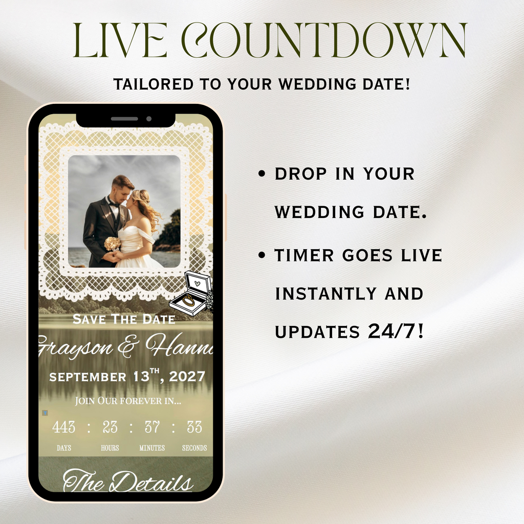 Olive Green And Gold Wedding Website + Save The Date | Live Countdown + Trackable RSVP | Fully Customizable