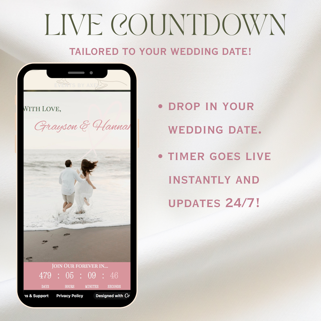 Olive Green And Pink Blush Wedding Website | Live Countdown + Trackable RSVP | Fully Customizable