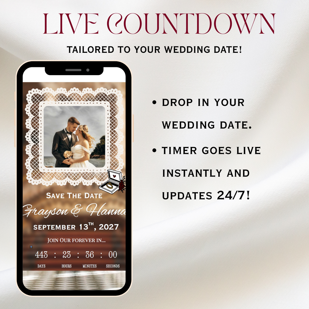 Classic Wine Wedding Website + Save The Date | Live Countdown + Trackable RSVP | Fully Customizable