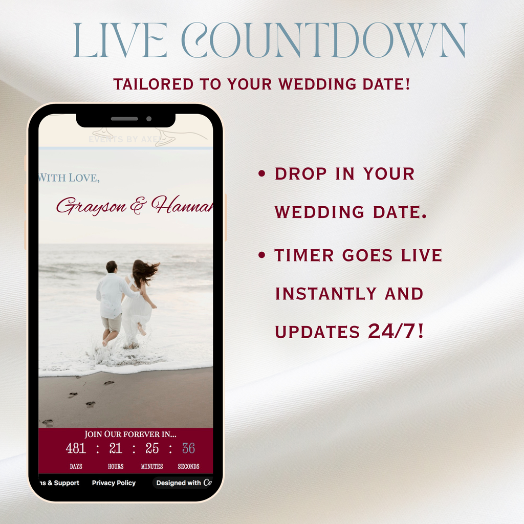 Blue And Wine Wedding Website | Live Countdown + Trackable RSVP | Fully Customizable