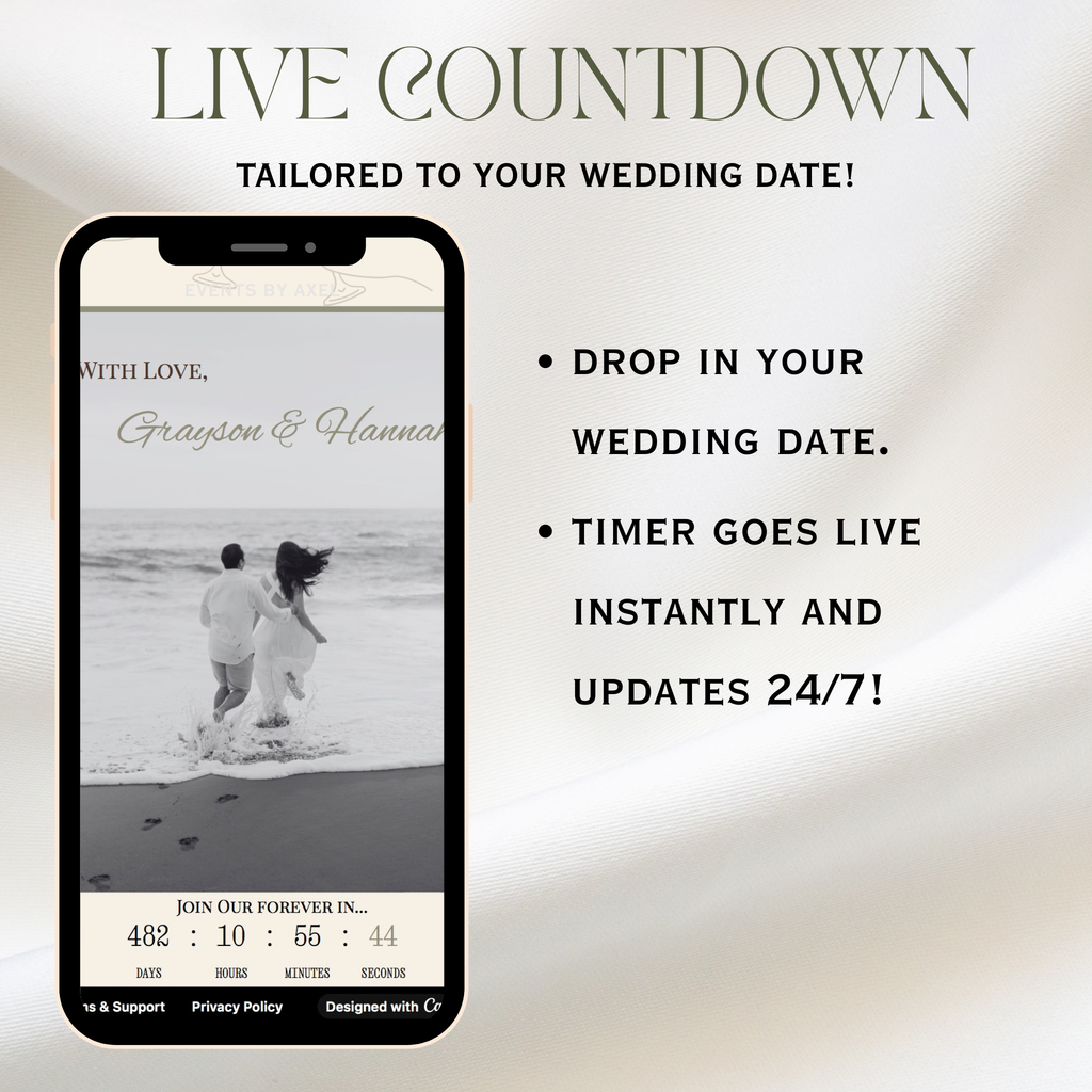 Sage Wedding Website | Live Countdown + Trackable RSVP | Fully Customizable