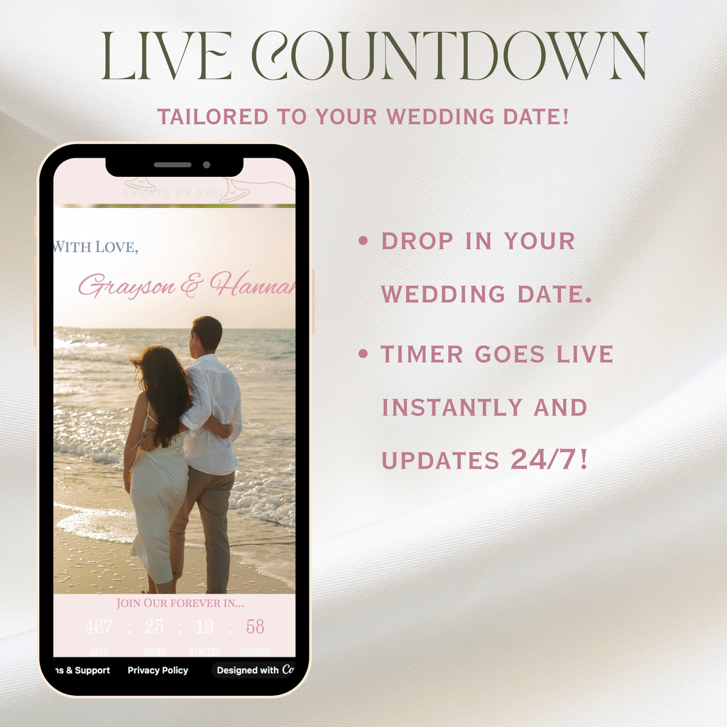 European Style Wedding Website | Live Countdown + Trackable RSVP | Fully Customizable