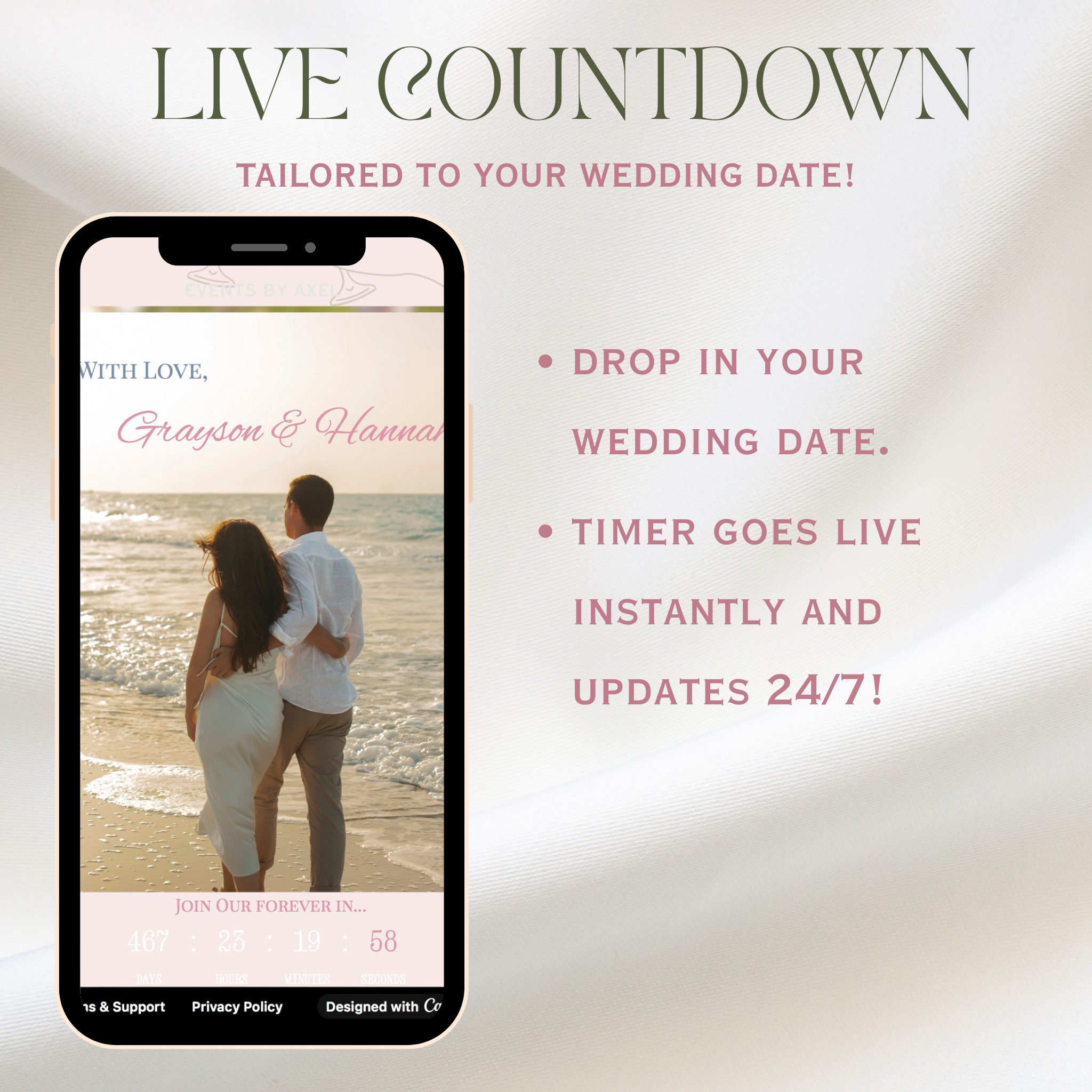 European Style Wedding Website | Live Countdown + Trackable RSVP | Fully Customizable